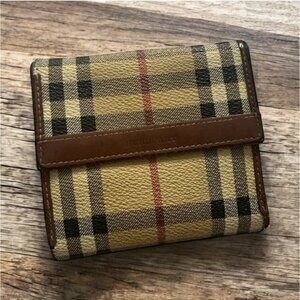 BURBERRY Womens Vintage Snap Leather Plaid Wallet